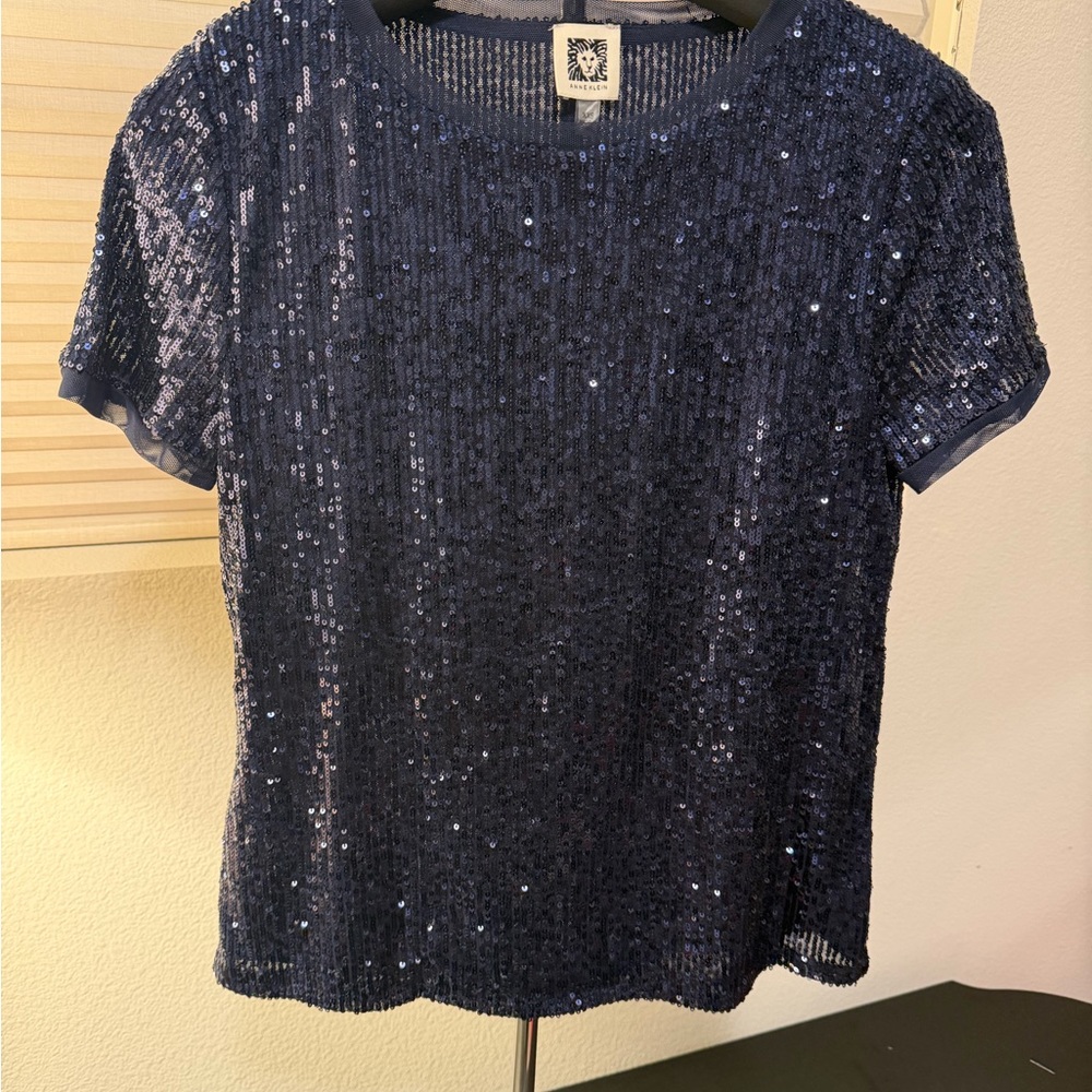 NWT Anne Klein Sparkling Navy Sequin Top